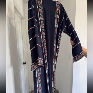 Black Embroidered Long Kimono